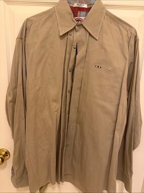 Men's Tan Long-Sleeve Dress Shirt with Chest Pocket